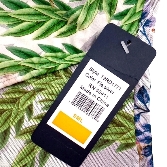 Rachel Roy Floral Print Mesh Inset Deep V-Neck One-Piece Swimsuit Fleur Silver S - Picture 12 of 12